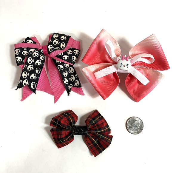 Hair Clip Barrette Lot Ribbon Bow Skulls Red Plaid Pink Cat Trendy New Coquette - Picture 9 of 9